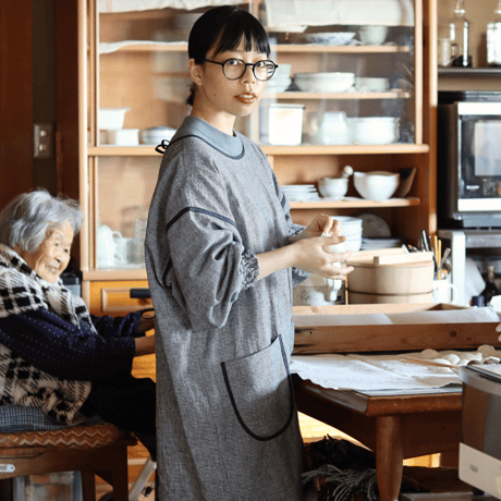 【綿麻割烹着】千鳥格子