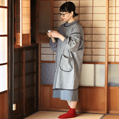 【綿麻割烹着】千鳥格子