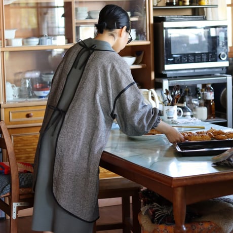 【綿麻割烹着】千鳥格子