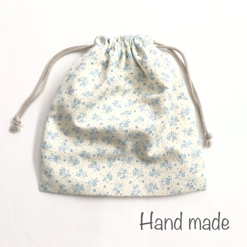 コップ袋/巾着袋/コップ入れ/入学/入園/ハンドメイド/花柄/水色/小花 