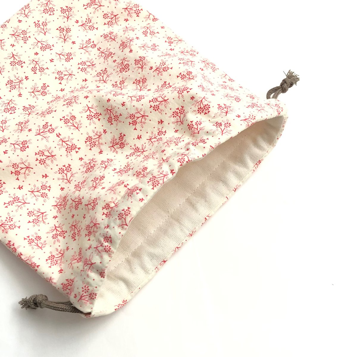 コップ袋/巾着袋/コップ入れ/入学/入園/ハンドメイド/花柄/赤/小花