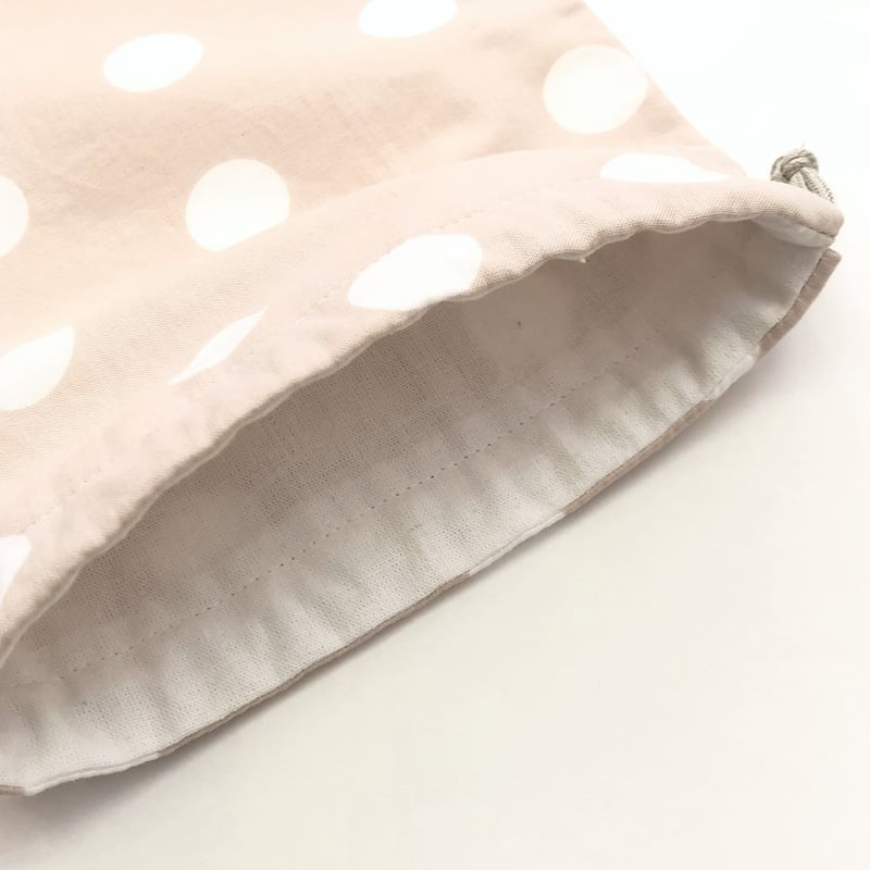 コップ袋/巾着袋/コップ入れ/入学/入園/ハンドメイド/水玉/ベージュ