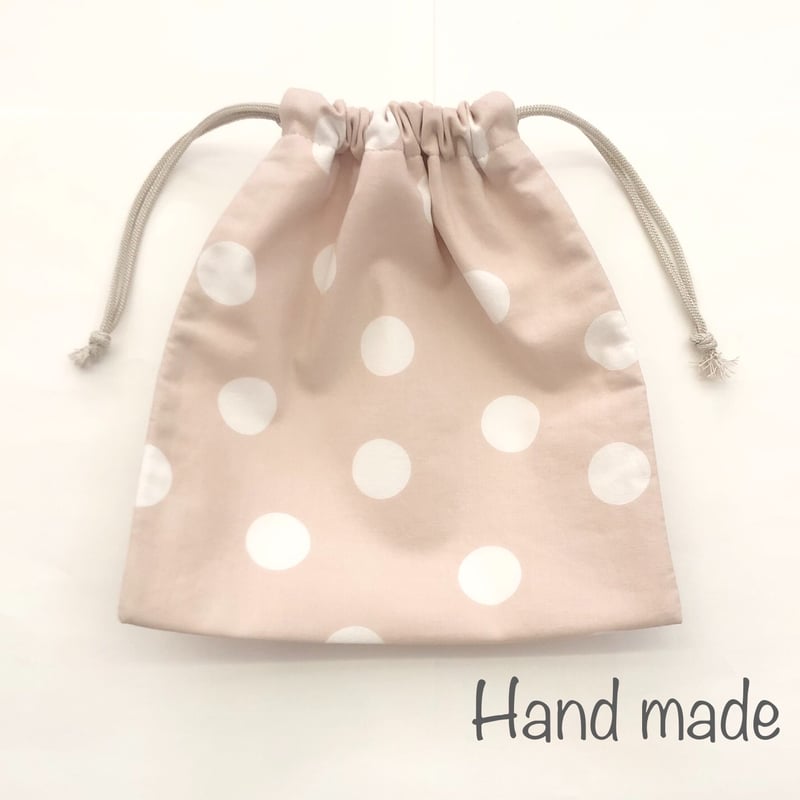コップ袋/巾着袋/コップ入れ/入学/入園/ハンドメイド/水玉/ベージュ