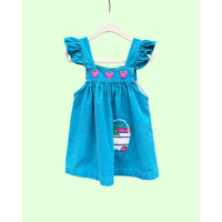【kids】100% cotton strawberry appliqué dress