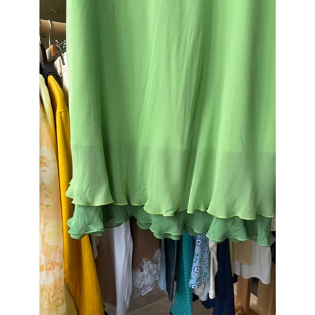 made in Italy silk100% green frill skirt