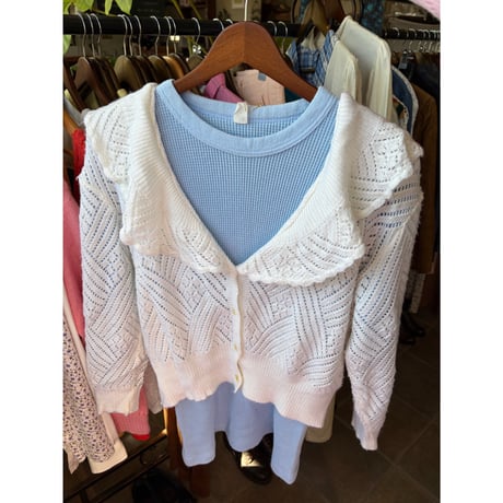 frill collar white knit cardigan