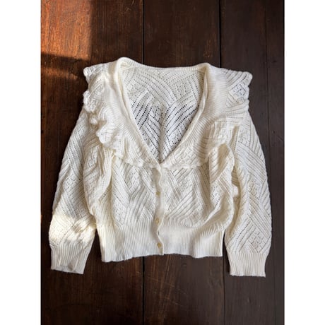frill collar white knit cardigan