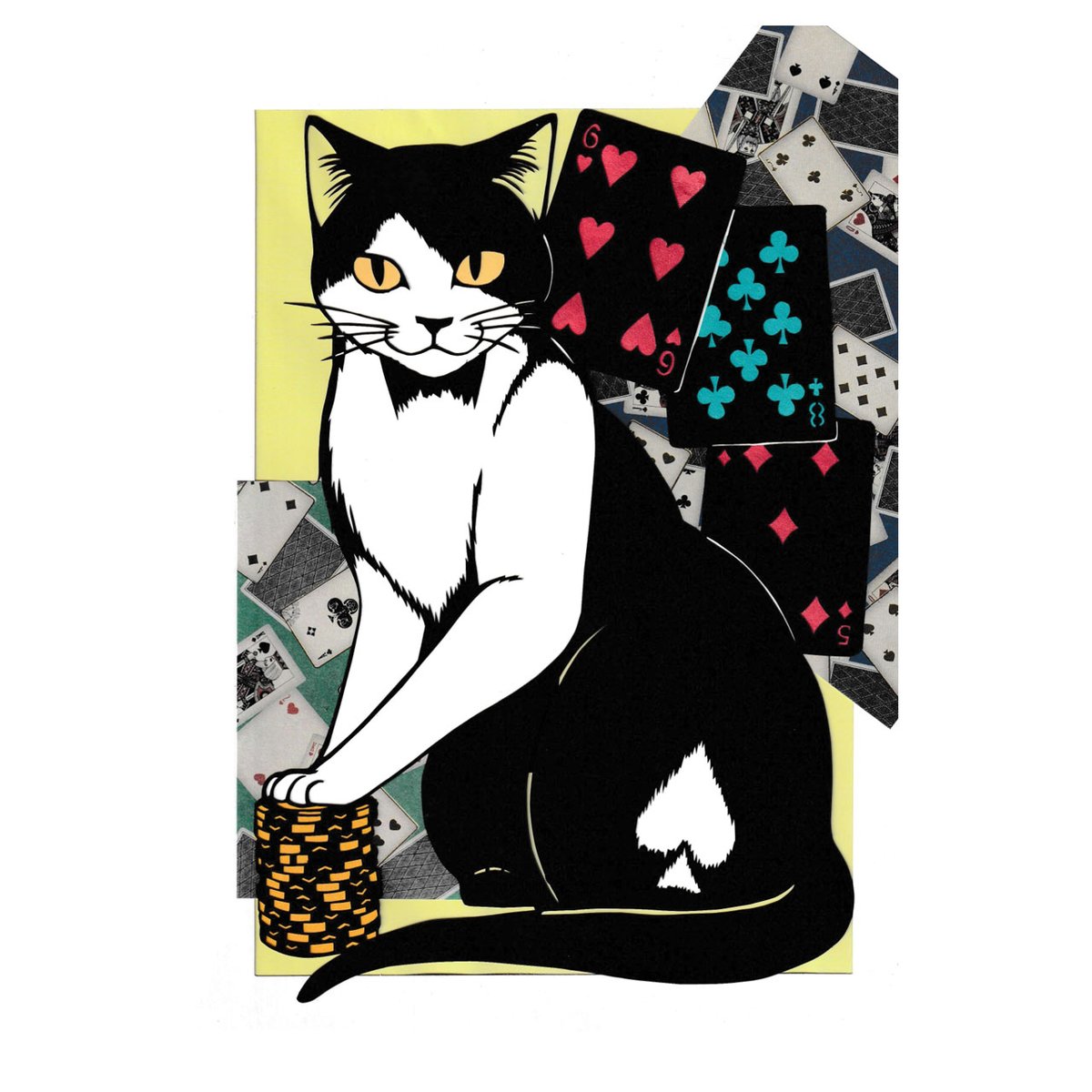 切り絵の一閑張り「猫」 Today's paper cutting: Black cat's tail 今日の切り絵 黒猫の