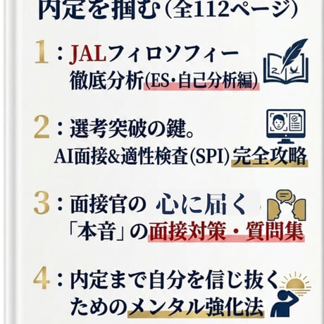 【2026年最新版新卒】JAL内定バイブル｜JAL再建稲盛和夫経営哲学に基づいた指導・ES・AI面接・適性検査完全攻略ガイド（112P）