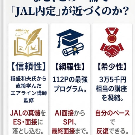 【2026年最新版】JAL既卒内定バイブル｜社会人のためのES・AI面接・グループ全社対応攻略ガイド（112P）