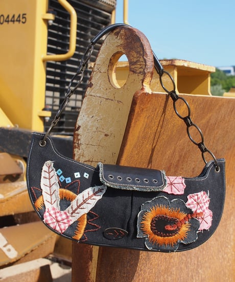 Embroidered Patchwork Half-Moon Bag