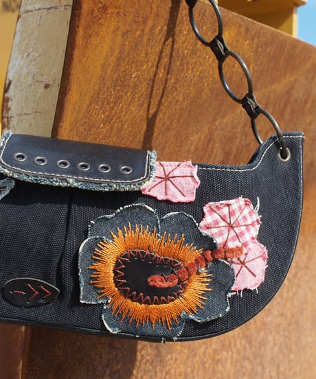 Embroidered Patchwork Half-Moon Bag