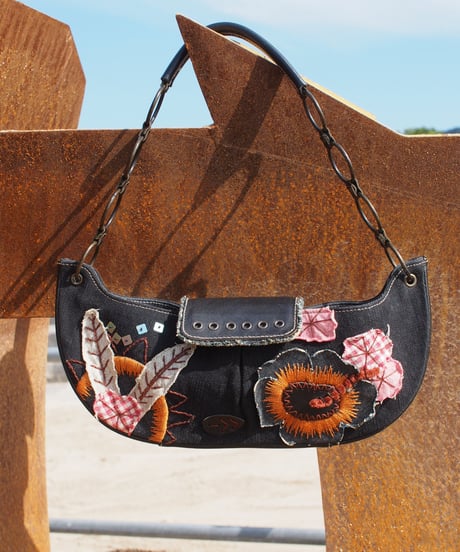 Embroidered Patchwork Half-Moon Bag