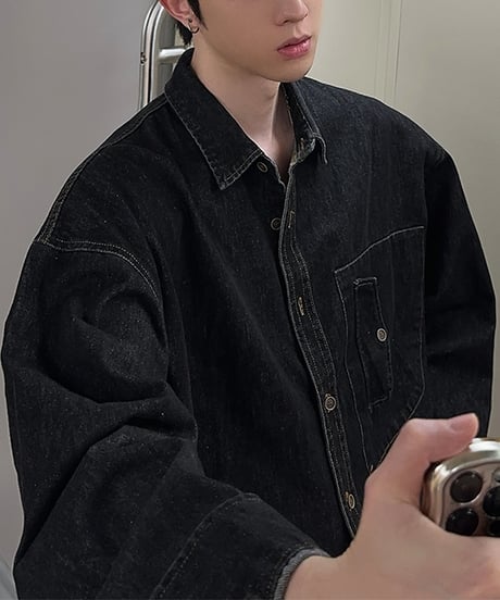 LOOSE RETRO BLACK DENIM SHIRT