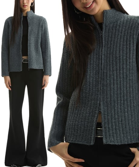 ASYMMETRIC KNIT SHORT JACKET /2color