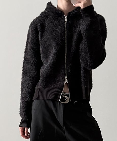 W-ZIP SHAGGY KNIT HOODIE /2color