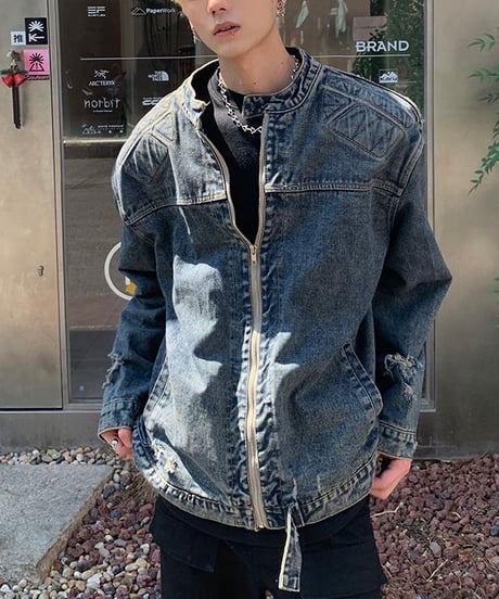 NO-COLLAR VINTAGE DENIM JACKET