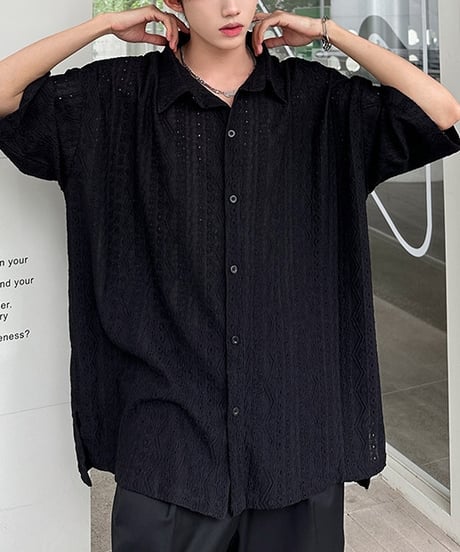 LOOSE EMBOSSED LACE SHIRT /2color