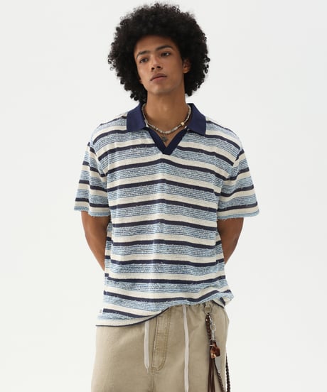 TEXTURESTRIPE KNIT POLO /2color