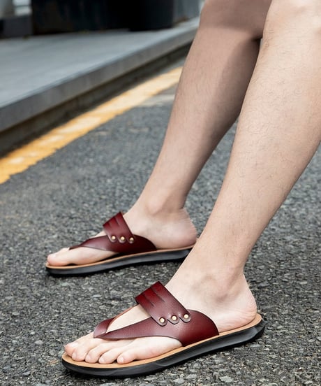 FAUX LEATHER BEACH SANDALS /4color