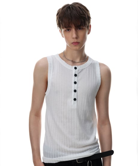 LUXRIB HENLEY SLEEVELESS /3color