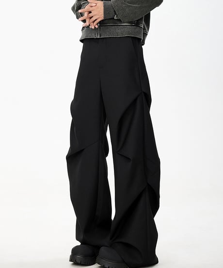 PLEATED WIDE PARACHUTE PANTS /2color