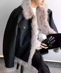 FAUX LEATHER FUR JACKET /2color