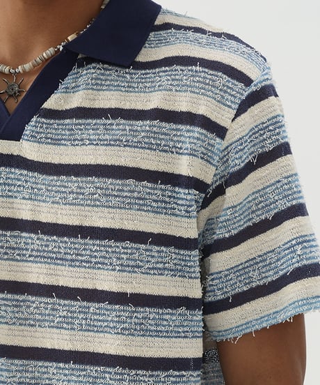 TEXTURESTRIPE KNIT POLO /2color