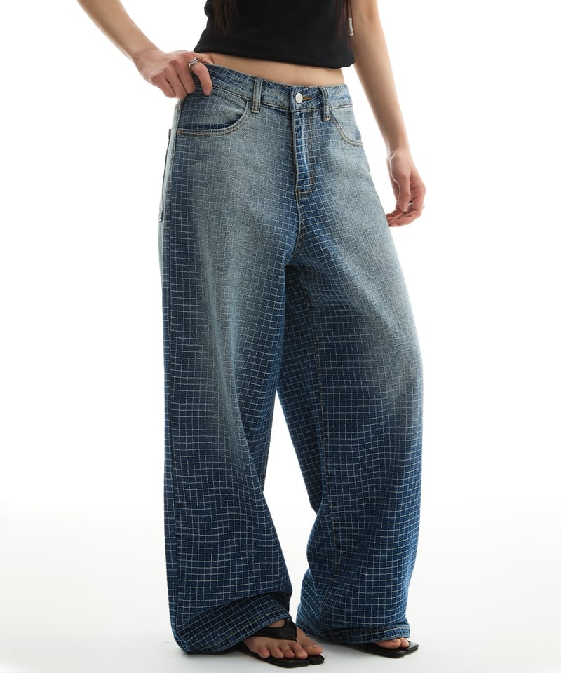 即納】GRID WIDE DENIM PANTS | Urban Edge