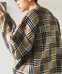 PLAID LOOSE KNIT PULLOVER