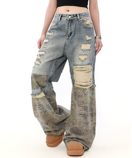 MILITARY DAMAGED LOOSE DENIM