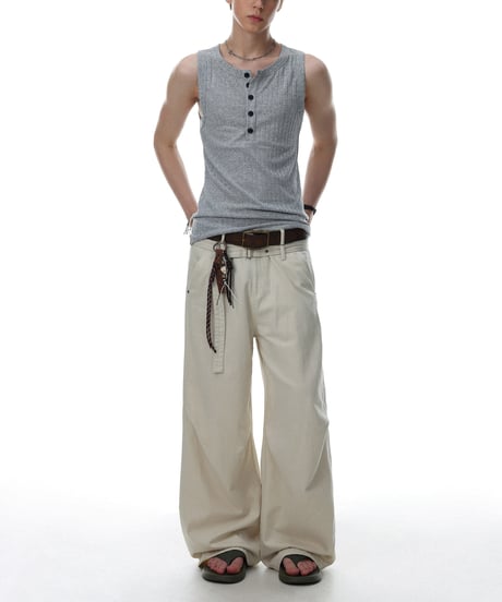 LUXRIB HENLEY SLEEVELESS /3color