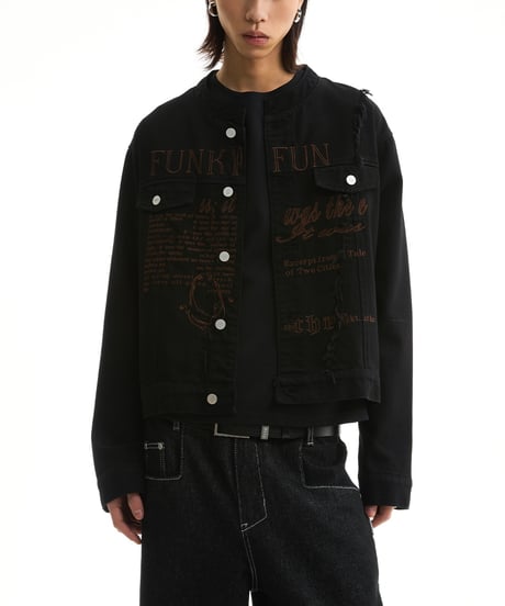 NO-COLLAR SHORT DENIM JACKET