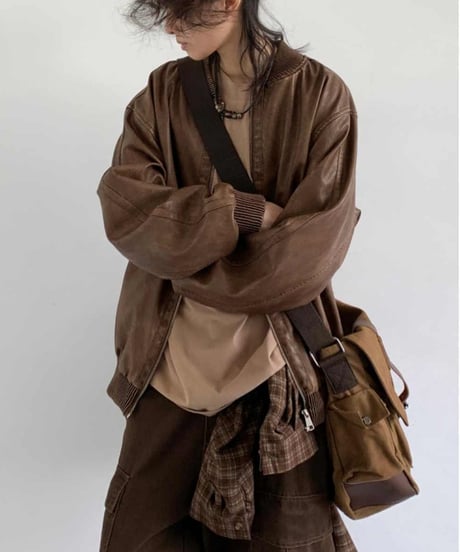 VINTAGE FAUX LEATHER JACKET  /2color