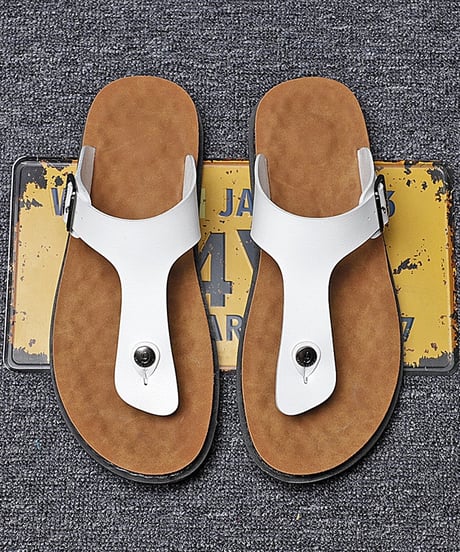 FAUX LEATHER BEACH SANDALS /4color