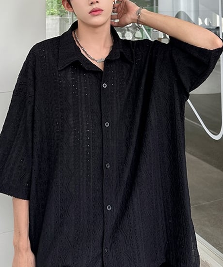 LOOSE EMBOSSED LACE SHIRT /2color