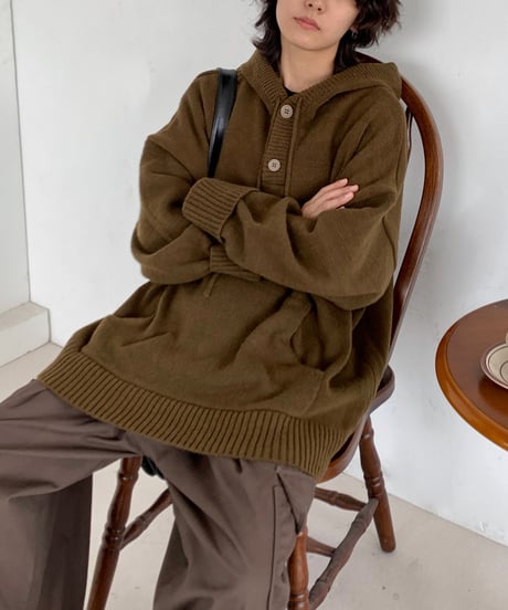 LOOSE KNIT RIBBED HOODIE  /3color