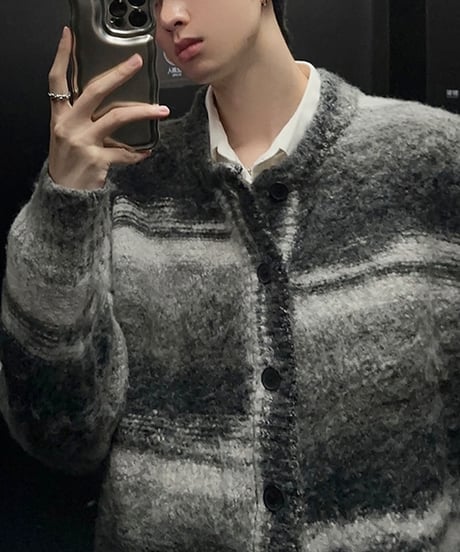 MOHAIR-LIKE STRIPED KNIT CARDIGAN /5color