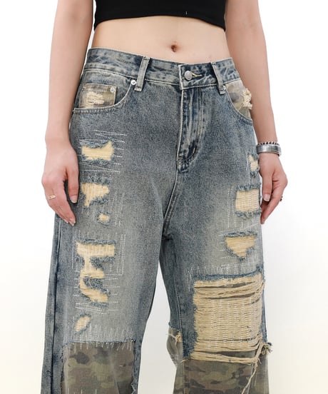 MILITARY DAMAGED LOOSE DENIM