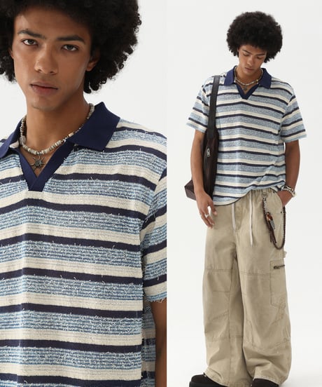 TEXTURESTRIPE KNIT POLO /2color