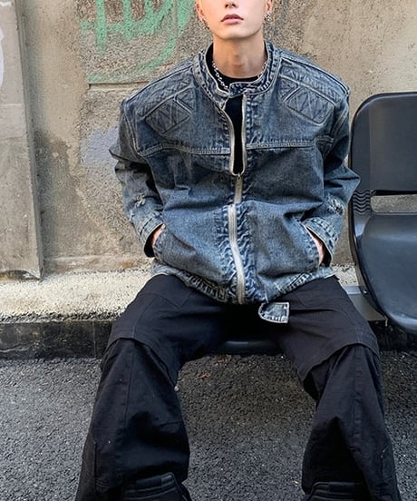 NO-COLLAR VINTAGE DENIM JACKET