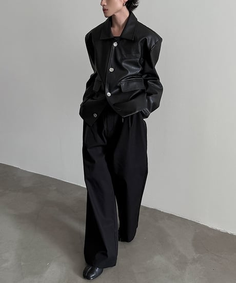 BUTTON DESIGN FAUX LEATHER JACKET