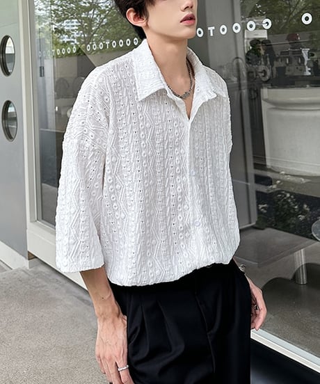 LOOSE EMBOSSED LACE SHIRT /2color