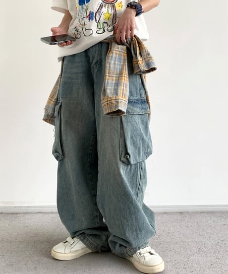 VINTAGE WASHED CARGO DENIM