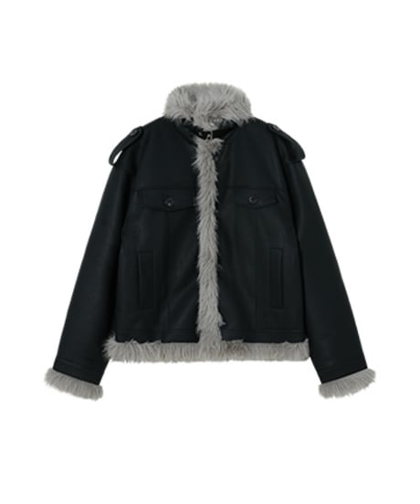 FAUX LEATHER FUR JACKET /2color