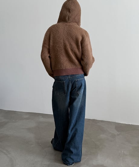 W-ZIP SHAGGY KNIT HOODIE /2color