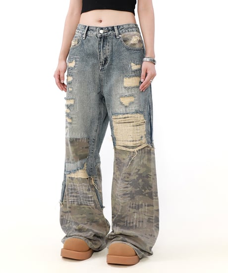 MILITARY DAMAGED LOOSE DENIM