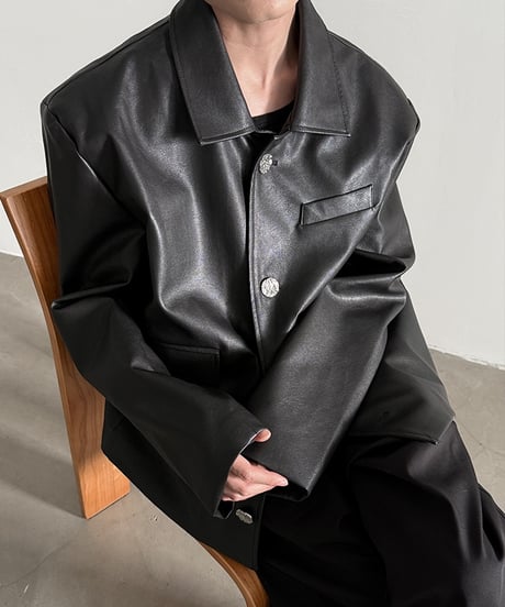 BUTTON DESIGN FAUX LEATHER JACKET
