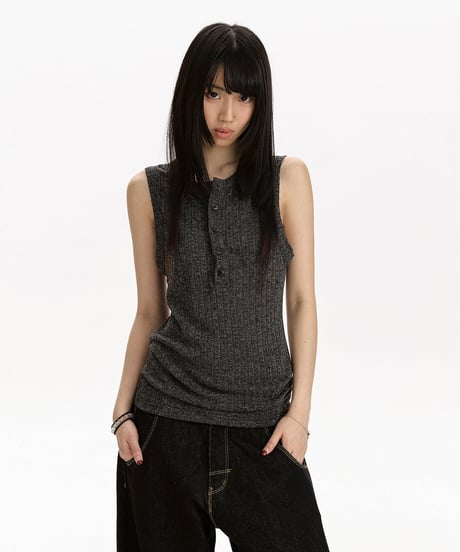 LUXRIB HENLEY SLEEVELESS /3color