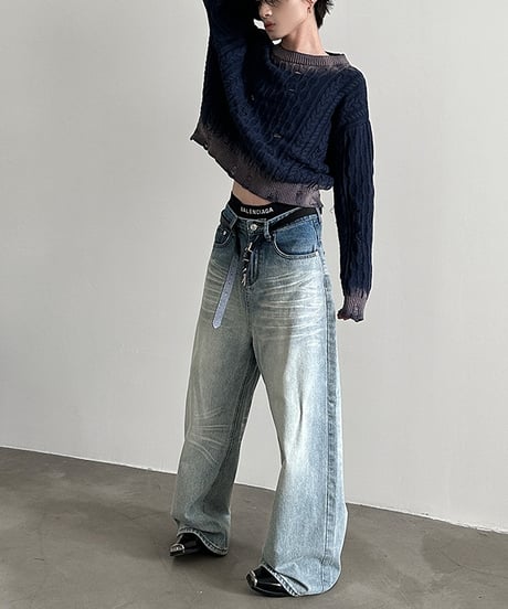 GRADIENT DISTRESSED KNIT /2color